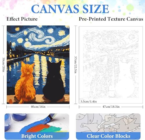Paint by Numbers Kit for Adults Beginner Animal,Starry Night Cat,16x20" - color: 16"X20"Rolled Canvas(Frameless)-Cat 5