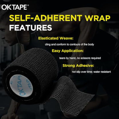 OK TAPE 24 Rolls Self Adhesive Bandage Wrap, Cohesive Elastic Athletic Tape - color: Black, size: 2 Inch-24 Pack