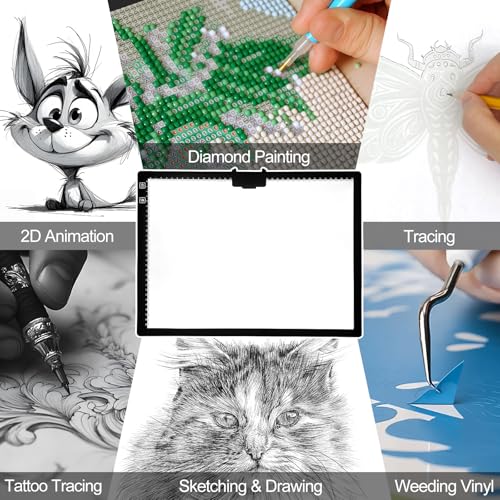 A3 Rechargeable LED Light Pad - 6-Level Stepless Dimming Tracing Light Box - color: A3D40-black