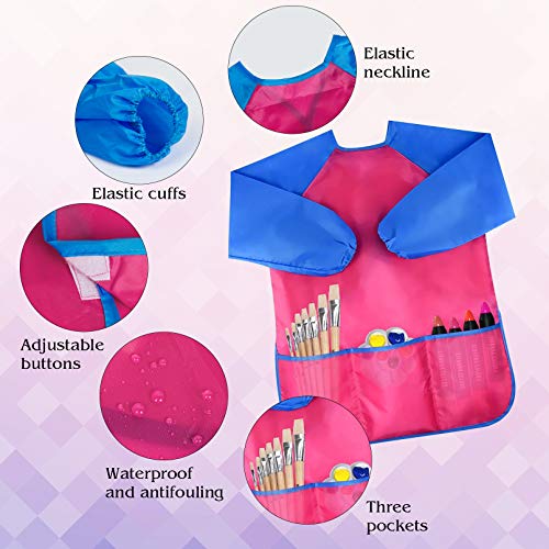 Pack of 2 Kids Art Smocks, Children Waterproof Artist Painting Aprons Long Sleeve with 3 Pockets for Age 2-6 Years | Colorful Waterproof Children Artist Smock with Long Sleeve 3 Roomy Pockets for Age 2-8 Years Gifts (Blue Pink Yellow) - color: Blue Pink Y