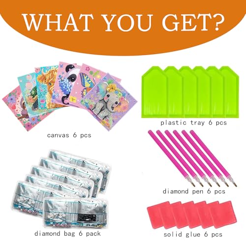 6 Pack Diamond Art Kits for Kids Teens, Diamond Painting for Kids 6X6 Inch | Cartoon Animals Diamond Painting Kit for Kids Beginners, Gem Art Easy DIY Kids' Mosaic Kits Jewel Art Girls Boys Dots Crafts - color: DPKK-3
