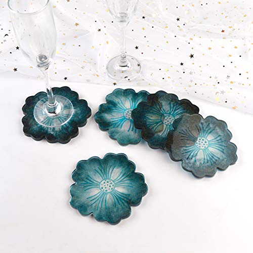 Panamalar Silicone Resin Molds, 1PCS Large Resin Tray Mold and 5PCS Coaster Molds for Resin Casting, Flower Shape Epoxy Resins Casting Molds for DIY, Home Decoration, Table Wine Tray-6 PCS