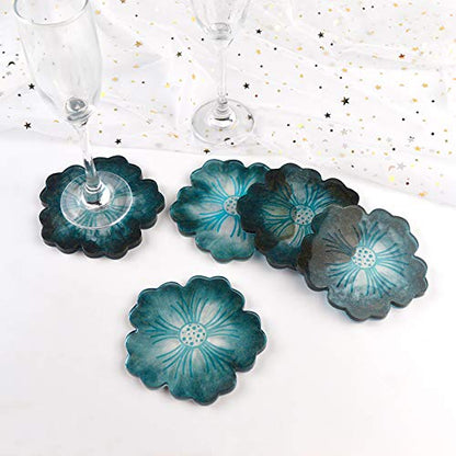 Panamalar Silicone Resin Molds, 1PCS Large Resin Tray Mold and 5PCS Coaster Molds for Resin Casting, Flower Shape Epoxy Resins Casting Molds for DIY, Home Decoration, Table Wine Tray-6 PCS