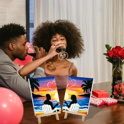 VOCHIC Sip and Paint Kit,Pre Drawn Canvas Couples Paint Party Kit Painting Art Set for Adults Date Night 2 Pack (12 x 16 Inches, Sunset and Couple) - size: 12x16, style: Sunset and Couple
