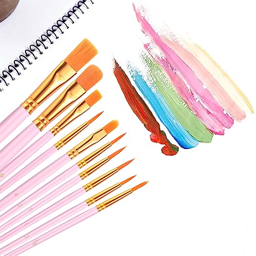 AROIC Acrylic Paint Brushes, 6 Packs/60 pcs Nylon Hair Paint Brush Set | All Purpose Oil Watercolor Painting Artist Professional Kits (Pink) - size: 60pcs-pink