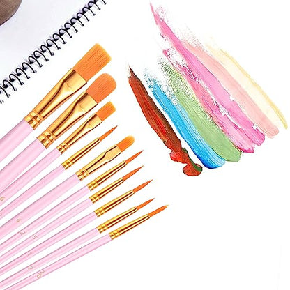 AROIC Acrylic Paint Brushes, 6 Packs/60 pcs Nylon Hair Paint Brush Set | All Purpose Oil Watercolor Painting Artist Professional Kits (Pink) - size: 60pcs-pink