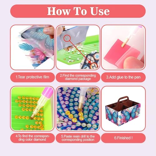 LSQFS Butterfly 5-Grid Wooden Diamond Painting Storage Box with Handle - color: Butterfly 2