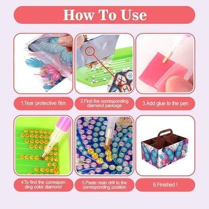 LSQFS Butterfly 5-Grid Wooden Diamond Painting Storage Box with Handle - color: Butterfly 2