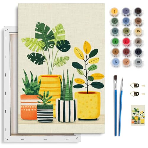 Spandrel Flowers Framed Paint by Numbers Kit for Adult, Potted Plants Adult Paint by Number Kits on Canvas, DIY Acrylic Oil Flower Painting by Numbers for Home Wall Decor, 8x12in - color: Flowers, Potted Plants