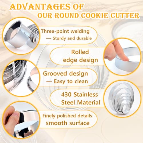 6-Piece Round Cookie Cutters (2, 3, 3.5, 4, 5, 6 Inch) Biscuit Cutter Set | Dishwasher Safe, Laser-Etched Sizes, Stainless Steel Circle Cookie Cutter for Baking, Thick Dough, Biscuits & Fondant - size: 6 Sizes Round Cutters