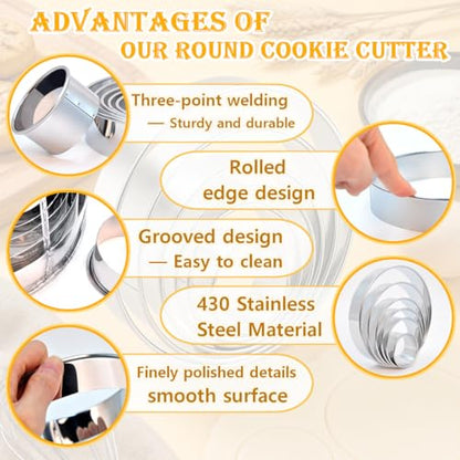 6-Piece Round Cookie Cutters (2, 3, 3.5, 4, 5, 6 Inch) Biscuit Cutter Set | Dishwasher Safe, Laser-Etched Sizes, Stainless Steel Circle Cookie Cutter for Baking, Thick Dough, Biscuits & Fondant - size: 6 Sizes Round Cutters