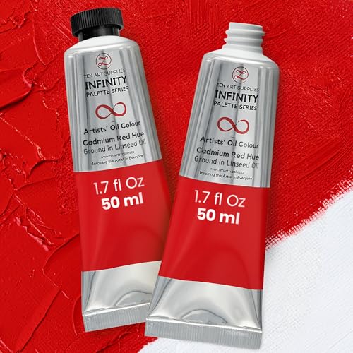 ZenART Professional Oil Paint Set - Artist Grade Cadmium Red Hue - 2x50ml | Non-Toxic, Buttery Consistency, Rich Pigment, Lightfast Oil Paints for Primed Surface Canvas, Fine Art, Portraits & Landscape - color: Cadmium Red Hue