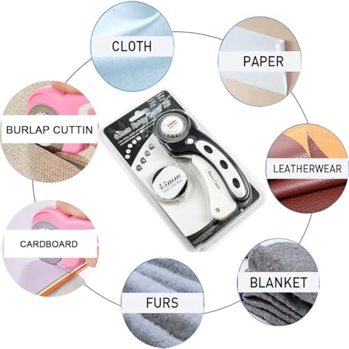 Rotary Cutter For Fabric, 6 Pack 45mm Fabric Cutter with 5 pieces Extra Blades,Ergonomic Handle Rolling Cutter for Fabric, Leather, Crafting, Sewing, Quilting, Fabric Rotary Cutter (Black) - color: Black