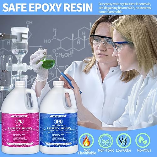 Epoxy Resin Kit, 2 Gallon Epoxy Resin Crystal Clear Not Yellowing No Bubble Self Leveling for DIY Molds Wood Jewelry Table Tops Bar Top Casting Coating Crafts Supplies Easy Mix 1:1 Ratio - size: 2 Gallon