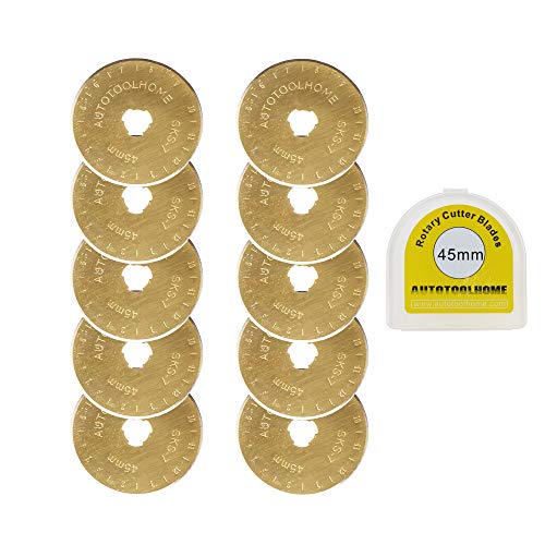 Titanium Rotary Cutter Blades 45mm 10 Pack Replacement Blades | Titanium-Coated Rotary blades for fabric, Quilting Materials, Paper and Crafts Smooth Cutting in Quilting Sewing Scrapbooking - size: 45mm