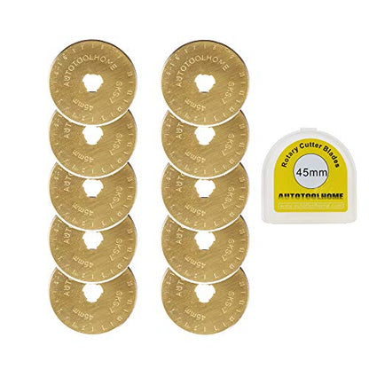 Titanium Rotary Cutter Blades 45mm 10 Pack Replacement Blades | Titanium-Coated Rotary blades for fabric, Quilting Materials, Paper and Crafts Smooth Cutting in Quilting Sewing Scrapbooking - size: 45mm