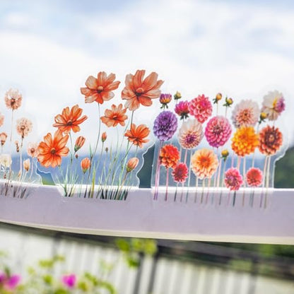 120 Pcs Flower Stickers for Scrapbook Journaling | Transparent PET with sunflower, rose, dandelion and wildflower designs for junk journals, collages, planners and crafts - color: Viewing Flower