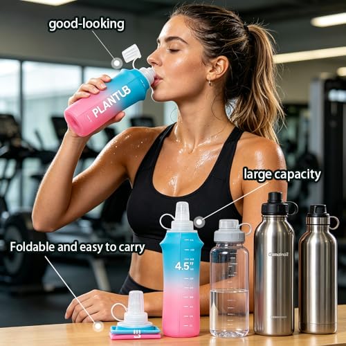 Soft Foldable Water Bottle, TPU, Collapsible Flask for Outdoor Sports, Without stand up ability, Gradient Blue and Pink, Yellow Green - color: yellow green