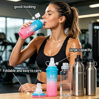 Soft Foldable Water Bottle, TPU, Collapsible Flask for Outdoor Sports, Hiking, Cycling, Running, Without stand up ability, Gradient Blue and Pink - color: yellow red