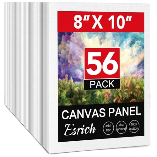 ESRICH 56 Pack 8x10 Primed Canvas Boards Bulk for Acrylic Painting | Blank Cotton Acid-free Surface, Gesso Primed for Oil, Watercolor. Painting Supplies for Classrooms, Paint Parties and Homes - size: 8*10in 56pack