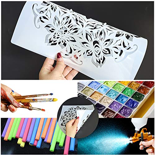9 Pack (12x12Inch) Large Reusable Stencil Mandala Stencil Painting Template | Laser Cut Painting Template for Floor Wall Tile Fabric Furniture Stencils Painting