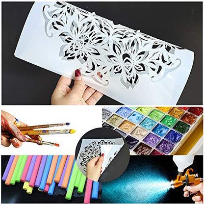 9 Pack (12x12Inch) Large Reusable Stencil Mandala Stencil Painting Template | Laser Cut Painting Template for Floor Wall Tile Fabric Furniture Stencils Painting