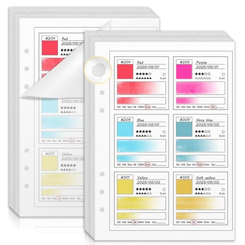 25 Sheets A5 Watercolor Swatch Paper Painters Color Diary Loose Leaf for 6 Ring 140lb 100% Cotton Water Color Paper for Artists Watercolor Coloring Book with 26 Sheets Glassine