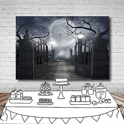 Halloween Night Full Moon Backdrop Gloomy Woods Graveyard Photography Background Horrible Cemetery Spooky Party Banner Halloween Party Decoration Photo Booth Props 5X3FT TP17E - size: 5X3FT
