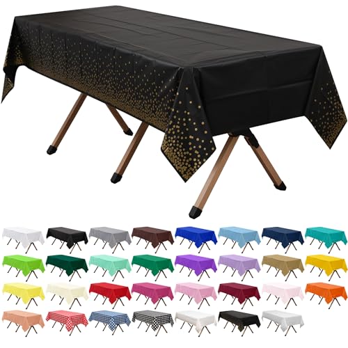 2 Pack Gold Polka Dots Black Premium Plastic Tablecloth Rectangle 54 x 108 Inches Reusable Gold Spot Decorative Black Table Cover for Dining, Wedding, Party, Indoor and Outdoor use - color: H05 Gold Dot Black, size: Rectangle 54"x108"