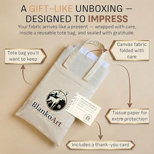 100% Cotton Canvas Fabric by the Yard, 63" x 5 Yards, 7 oz | Duck canvas fabric for painting, sewing, tote bags & DIY • One solid continuous piece • Extra length included - size: 5 Yards+ (63'' x 189'')