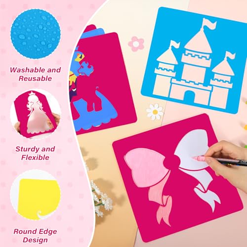36pcs Princess Drawing Stencils 8 Inch Sidewalk Chalk Stencils Painting Large Washable Reusable Garden Theme Princesses Fairies Primary Shape Template - style: Princess