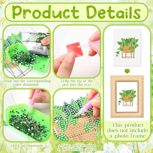 Xuhal 30 Pcs Mini Diamond Art Kits for Adults, Small Diamond Painting Kits, Green Plant & Floral Potted Mini Diamonds Painting Kit 5d DIY Rhinestones Crafts with Cardboard for Beginner Gifts - style: Plant