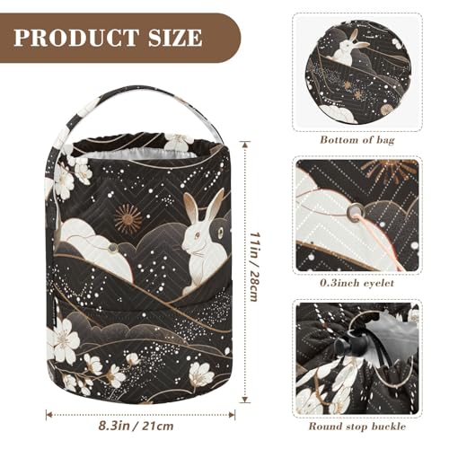 Bunny Chinese Style Yarn Bag Small Crochet Bag Drawstring Yarn Storage Organizer Knitting Project Bags Potable Yarn Holder with Holes Handle Crocheting Needles Knitting Accessories - color: Bunny Chinese Style