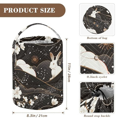 Bunny Chinese Style Yarn Bag Small Crochet Bag Drawstring Yarn Storage Organizer Knitting Project Bags Potable Yarn Holder with Holes Handle Crocheting Needles Knitting Accessories - color: Bunny Chinese Style