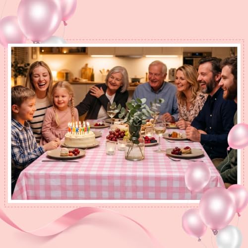 Goodluck 54" x 300 Ft Pink＆White Checkered Tablecloth Roll with Cutter Box - color: Pink Checkered, size: 15.4" x 5.5" (Rectangular)