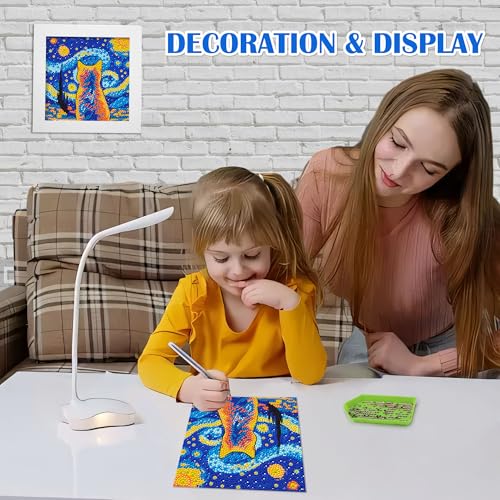 Leixonl Diamond Art Kits for Kids with Framed (7 in) Cartoon Animals DIY Gem Art Painting - Arts & Crafts Gifts for Beginners & Teens (Star Night cat) - color: star night cat