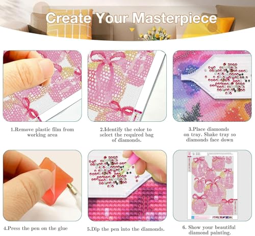 Axquilon 6 Pack Pink Bow Diamond Art Kits for Adults 12x16 inch | Diamond Painting Kits for Adults, 5D Round Full Drill Gem Art, Paint by Diamonds Pictures DIY Crafts Kits - color: 6 Pack Pink Bow
