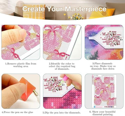 Axquilon 6 Pack Pink Bow Diamond Art Kits for Adults 12x16 inch | Diamond Painting Kits for Adults, 5D Round Full Drill Gem Art, Paint by Diamonds Pictures DIY Crafts Kits - color: 6 Pack Pink Bow