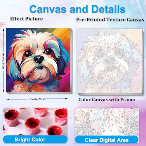 Artunion Framed Paint by Numbers Kit for Adults Beginners & Kids Ages 8-12,Shih Tzu Paint by Number with Frame,Dog Animal Easy Paint by Numbers Kit on Canvas 10 * 10 Inch Without Easel - color: ZXT-375-F