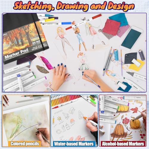 Halobios Square Sketchbook for Drawing, 120 lb/200 GSM Mixed Media Sketchbook, 80 Sheets/160 Pages Portable Marker Drawing Paper Sketch Book for Alcohol Markers, Artists, Beginners（8.3”x8.3”） - size: 8.3"*8.3"