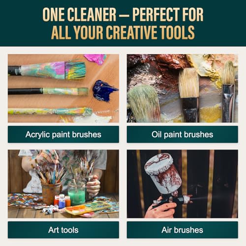 Paint Brush Cleaner and Reconditioner Perfect Acrylic, Watercolor, Spray Paint and Oil Brush Cleaner Biodegradable, Non-Flammable Washable Sustainable Cleaning Solution (16 Fl Oz) - size: 16 Fl Oz (Pack of 1)