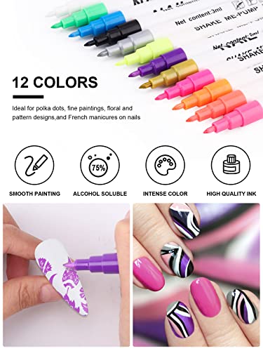 12 Color 3D Nail Art Pens Set Kalolary Nail Point Graffiti Dotting Pen | Drawing Painting Liner Brush for DIY Nail Art Beauty Adorn Manicure Tools - color: D