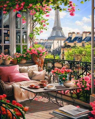 Possoco Paint by Numbers Kit for Adults Beginner, Eiffel Tower Landscape Adult Paint by Number Kits on Canvas, DIY Acrylic Watercolor Oil Paint by Number for Adults for Home Decor Gift 16x20 Inch - color: DG-OP-ParisGarden-4050
