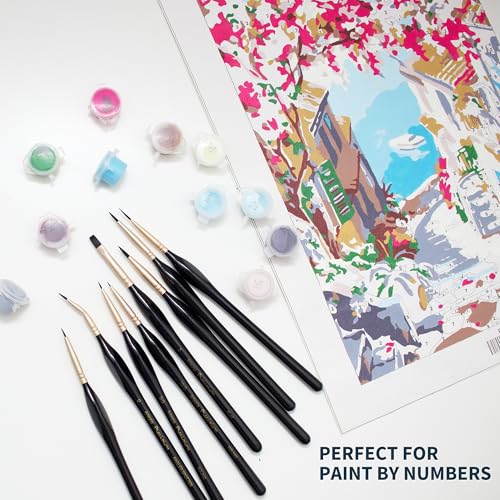 ARTEGRIA Detail Paint Brush Set, 8 Extra Fine Tip Miniature Brushes - color: Black - 8pcs