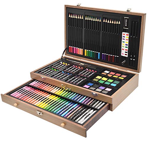 Sunnyglade 145 Piece Deluxe Art Set Wooden Art Box & Drawing Kit Tan - color: Tan