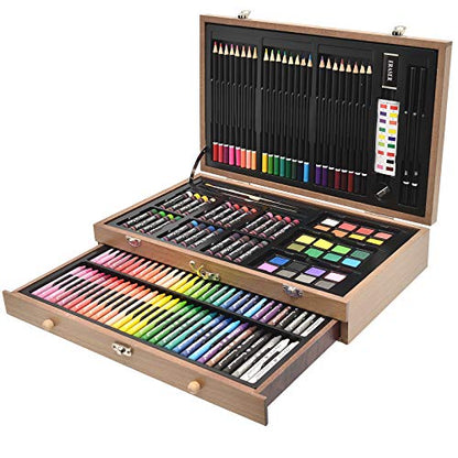 Sunnyglade 145 Piece Deluxe Art Set Wooden Art Box & Drawing Kit Tan - color: Tan