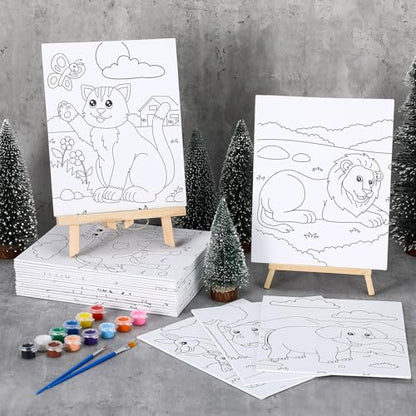 Sherr 20 Pcs Stretched Pre Drawn Canvas Afro Queen Black Art for Painting for Adults Outline Pre Drawn Stretched Cotton Canvas to Paint Party Set, 8 x 10''(Land Animals) - style: Land Animals