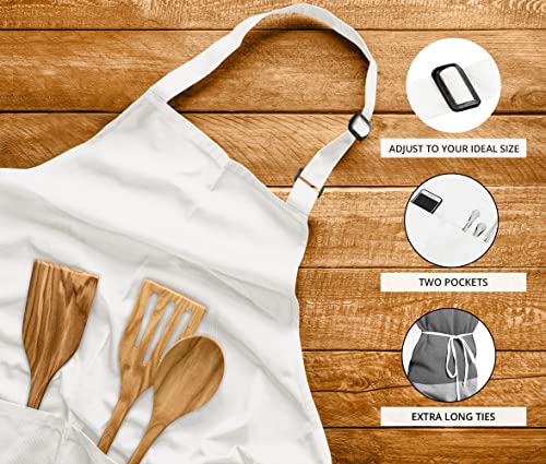 Utopia Kitchen 2 Pack Bib Apron, Adjustable with 2 Pockets, Water and Oil Resistant, Cooking Kitchen Chef Apron for Women Men - color: White