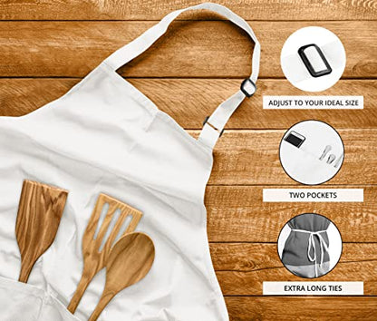 Utopia Kitchen 2 Pack Bib Apron, Adjustable with 2 Pockets, Water and Oil Resistant, Cooking Kitchen Chef Apron for Women Men - color: White