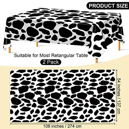 durony 2 Packs Cow Print Tablecloth 108 x 54 Inch Black and White Cow Print Table Covers for Farm Animal Themed Parties Birthday Parties Baby Showers - style: Cow Print